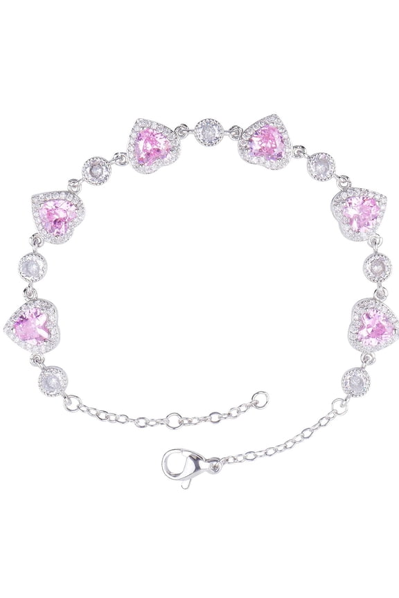 1pcs Love Heart Cherry Flower Pink Cubic Zirconia Bracelet Heart-shaped Bridal Wedding for Brides Bridesmaids Women Party Prom