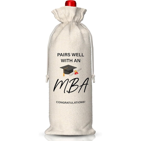 1pcs MBA Graduation Gift Wine Bag, Pairs Well With An MBA, Graduation Party Decoration For Master Bachelor Of Management Administration, Thank You Gifts For Women, Cotton Linen Burlap Wine Bag