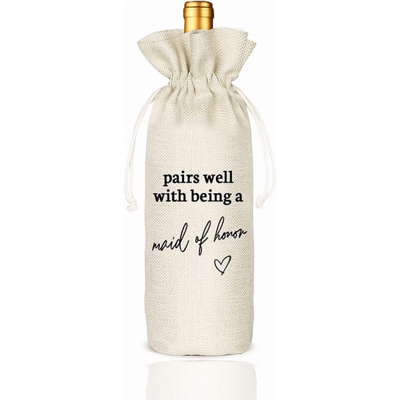 1pcs Maid Of Honor Wine Bag, Gift for Bridesmaid, Wedding Wine Bag Gift, Bridal Shower, Engagement, Bachelorette Party Favor-Pairs Well with Maid of Honor