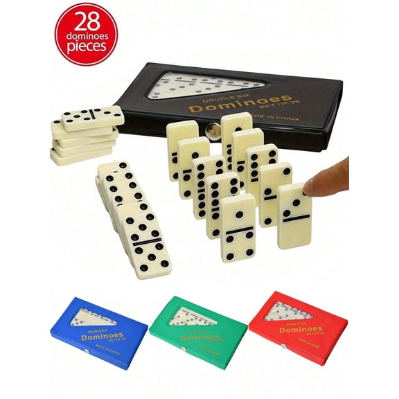 1pcs Mini Domino Tiles Portable Classic Checkerboard Game Standard Domino Tile Set 28 Pieces Black Box Black Cream Medium Domino Tiles