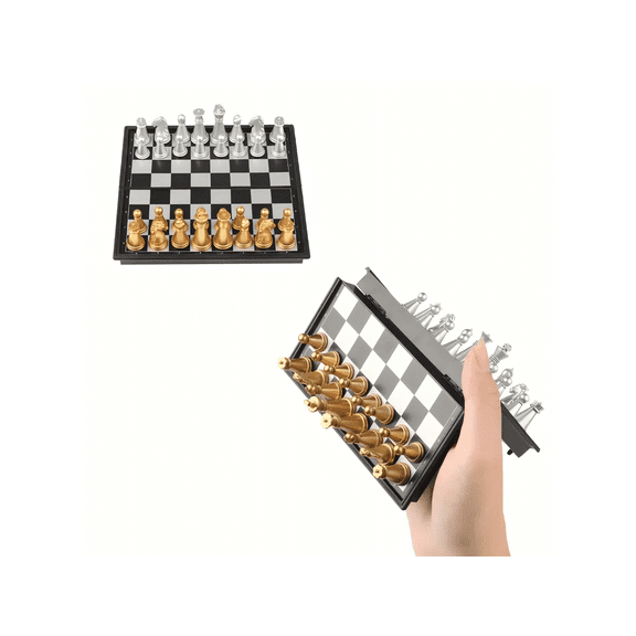 1pcs Mini Magnetic Chess Board Game Small Portable Folding Chess Board Travel Set 5 Inch Magnetic Chess Board Classic Checkers And Chess Magnetic Folding Chess