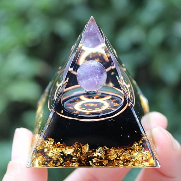 1pcs Mini Natural Crystal Pyramid Energy Generator Quartz Amethyst Reiki Healing Crystal Chakra Resin Pyramid Meditation Tool Home Decor,1.96inchStyle 22