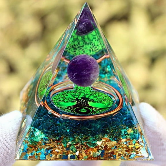 1pcs Mini Natural Crystal Pyramid Energy Generator Quartz Amethyst Reiki Healing Crystal Chakra Resin Pyramid Meditation Tool Home Decor,2.36inchStyle 7