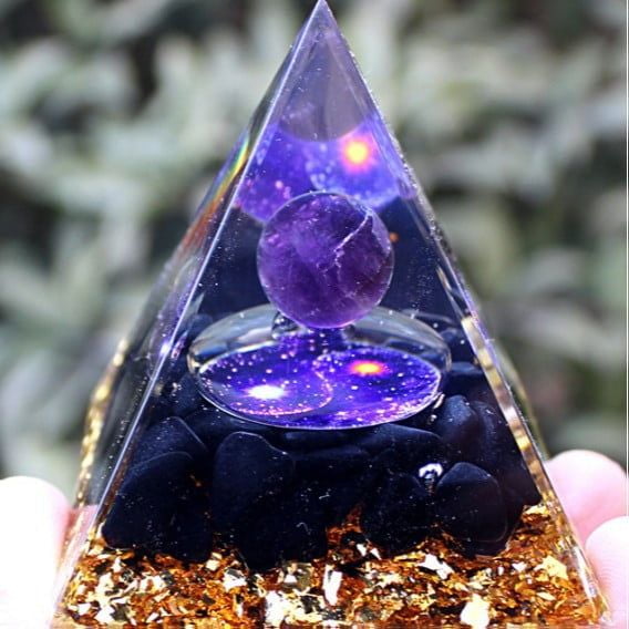 1pcs Mini Natural Crystal Pyramid Energy Generator Quartz Amethyst Reiki Healing Crystal Chakra Resin Pyramid Meditation Tool Home Decor,2.36inchStyle 9