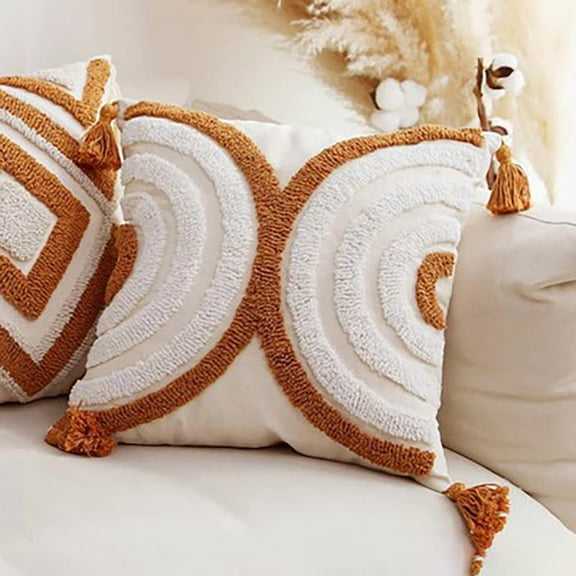 1pcs Minimalist Ethnic Style Decorative Throw Pillow 18x18 Inch for Living Room Couch Bed Sofa, Rustic Farmhouse Boho Home DecorSemicircle