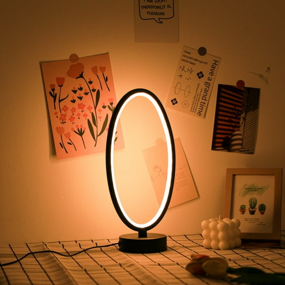 1pcs Modern Elliptical Shaped Table Lamp - LED Light Source, Three-Color Adjustment Button Switch, Black Bedside Lamp, Suitable for, Bedside Desktop, Bedroom, Coffee Shop, Decorative Lighting