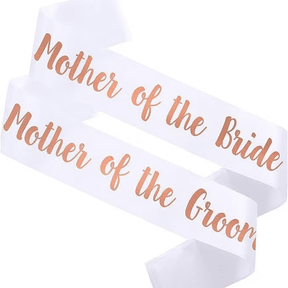 1pcs Mother of the Bride and Mother of the Groom Sash Set, White with Rose Gold Script, Wedding Party Accessories
