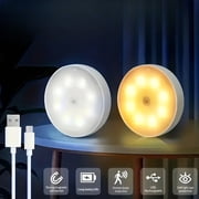 1pcs Motion Sensor Lights with USB Cable & Magnetic Patch,LED Rechargeable Puck Light for Stairs, Under Cabinet, Closet,Hallway, White & Warm Light