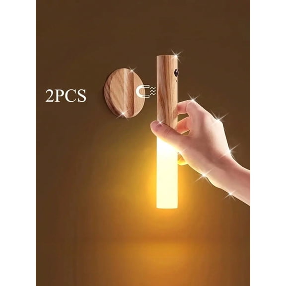 1pcs Motion Sensor Night Light Magnetic Wall Lamp USB Rechargeable LED Stick On Light Wireless Stairway Indoor Wooden Wall Light Wardrobe Hallway Stairs