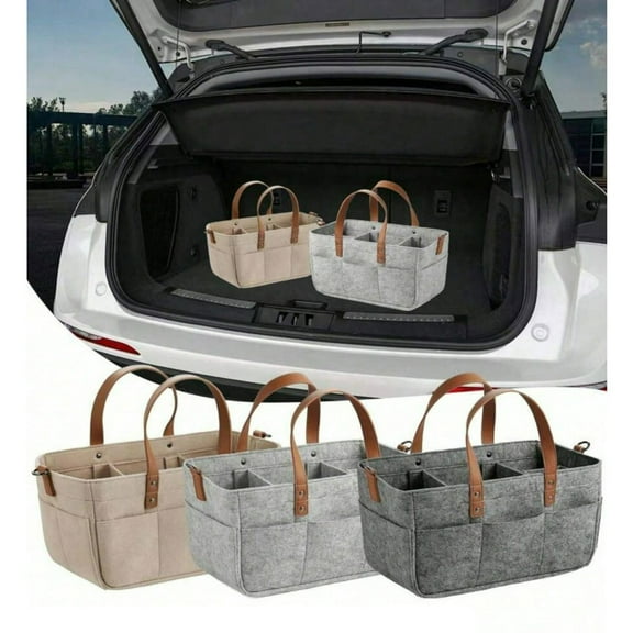 1pcs Multipurpose Felt Car Trunk Storage Bag, Fiber Material, Car Storage Bag With Handle, Baby Organizer, Car Diaper Caddy, Practical Car Accessories