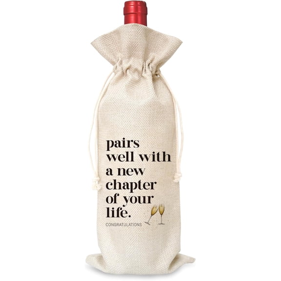 1pcs New Chapter of Your Life Wine Gift Bag, Wine Bag Gifts for Colleague, Coworker, Friends, New Job, New House, Engagement, Retirement Gift, Cotton Linen Wine Gift Bag With Drawstring-20