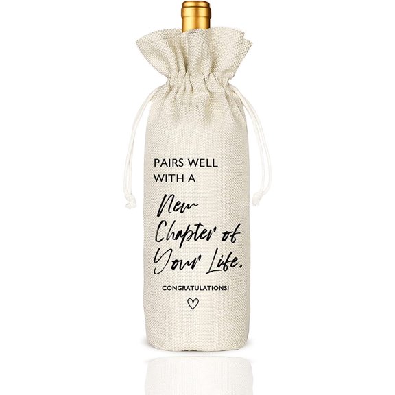1pcs New Job Gifts Wine Bag, Pairs Well With a New Chapter of Your Life, Job Gifr for Colleague, Coworker, Boss, Friends - Burlap Drawstring Wine Bag