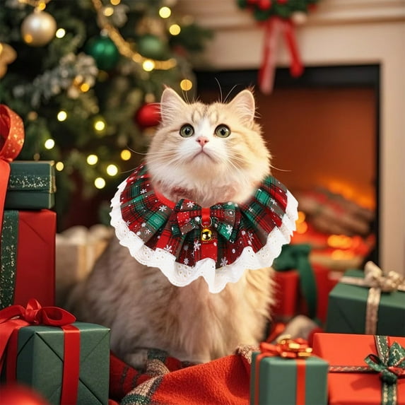 1pcs Outdoor Christmas Decorations Bedroom Decor Christmas Cats Collar Scarf Braideds Decoration Necklace Bow Tie Bells Pet Winter Accessories Necklace Holiday Decoration Gifts