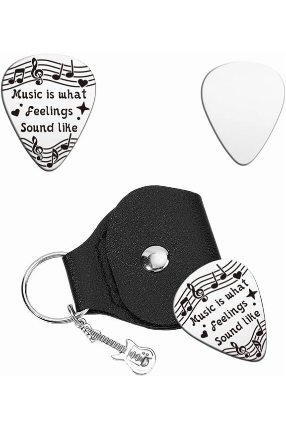 1pcs Personalized Guitar Picks Gifts Pick Keychain Note Writing Stainless Steel Guitar Pick with PU Leather Case Plectrum Picks Set
