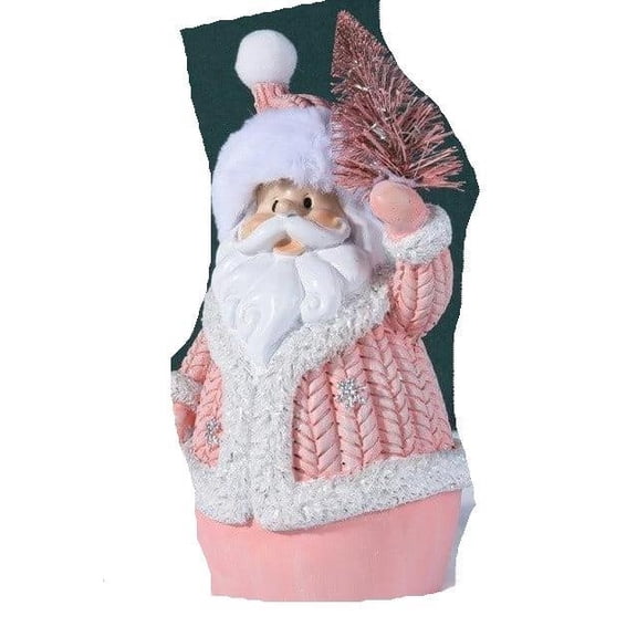 1pcs Pink Santa Figurine Statues, Christmas Pink Santa Resin Ornaments for Home Decor Accents Living Room Office Bookself Tabletop Mantle Christmas Decoration