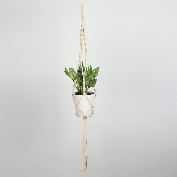 1pcs Plant Hanger Indoor Outdoor Hanging Planter Basket Cotton Rope Pots, 41inch, White