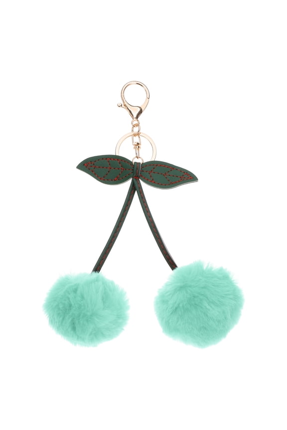 1pcs Pom Pom Keychain, Fluffy Keychain Cute Fur Ball Key Chains Cherry Bag Charm Fake Rabbit Fur for Girls Backpacks Keys Women Purse Gift, Cyan