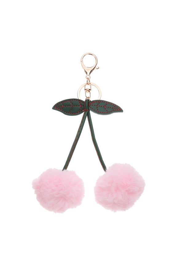1pcs Pom Pom Keychain, Fluffy Keychain Cute Fur Ball Key Chains Cherry Bag Charm Fake Rabbit Fur for Girls Backpacks Keys Women Purse Gift, Pink