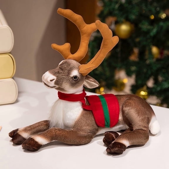 1pcs Reiny Plush Reindeer Decorative Throw Pillow, 13.7 Inch Stuffed Reindeer Plush Toy,Christmas Style Party Posture