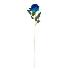 1pcs Roses Artificial Flowers Silk Fake Flowers Realistic Roses Bouquet Long Stem for Wedding Home Party Birthday Decoration, Single artificial rose with stem,Blue,19.6"