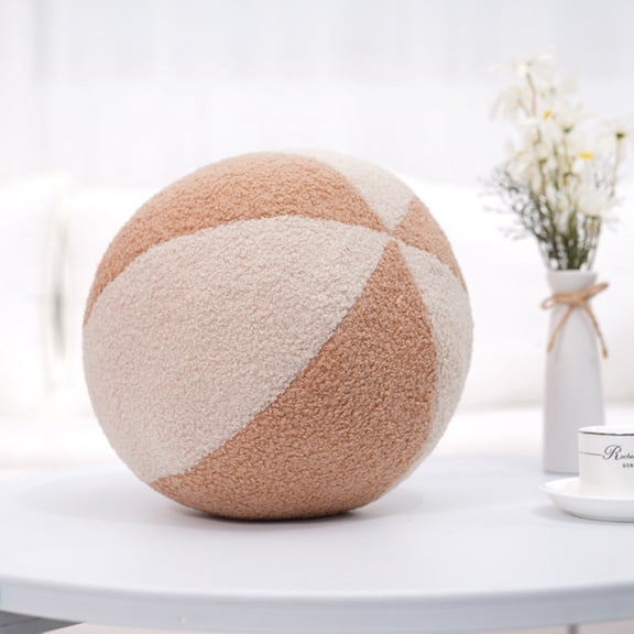 1pcs Round Ball Plush Toy Pillow11.8inch/ 30cm Soft Round Ball Decorate Pillow Cushion Stuffed Decorate Pillow Creative Gift Home Decor (White With Light Brown) 
