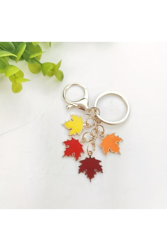 1pcs Simple Fashion Creative Beautiful Plant Maple Leaf Simulation Key Chain Campus Student Personality Style Bag Accessories Alloy DIY Car Keys Accessory Pendant Holiday Gifts for Family and Friends