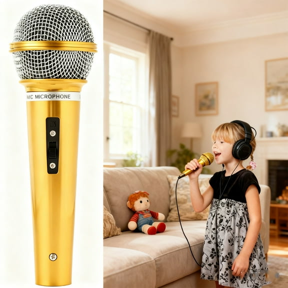 1pcs Simulated Microphone Prop Toy, Realistic Performance Microphone Ideal for Birthday Parties, Talent Shows, Speech Practice or Little Host Activities, Durable and Fun, Gold