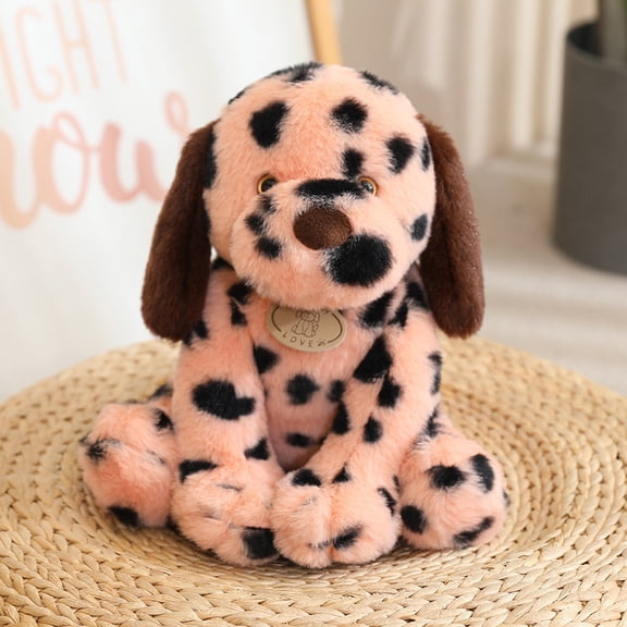 1pcs Simulated Sitting Posture Spotted Dog Plush Toys, Soft and Cute Dog Plush Toys, Pillows, Cushions, The Best Gift for Your Family and Friends (Pink 9.85 inches)