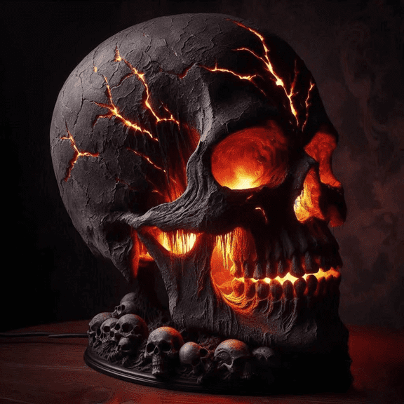 1pcs Skull Flame Table Lamp LED Night Light USB Rechargeable Halloween Decor Resin Craft Gothic Home Decor for Bedroom Gaming Room Horror Theme Party Supplies