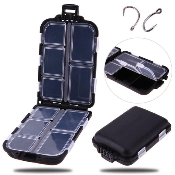 1pcs Small Hard Fishing Tackle Box Portable Case Hooks Lure Baits Storage Box Containers For Storing Swivels Jigs Hooks Sinker,10 Compartments (Black)