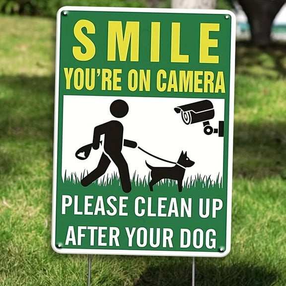 1pcs Smile You Are On Camera Clean UP After Your Dog Signs No Pooping Dog Signs For Yard Garden Lawn Warning