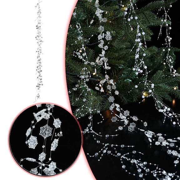 1pcs Snowflake Bead Garland, Transparent Acrylic Chain, Winter Holiday Hanging Decoration, Christmas Tree String, DIY Craft Wedding Decor, 2M Festive Ornament Roll,79in