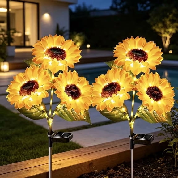 1pcs Solar Simulated Sunflower Garden Light Strip with Solar Panel - Automatic LED Warm Light for Outdoor Courtyard and Garden Decoration