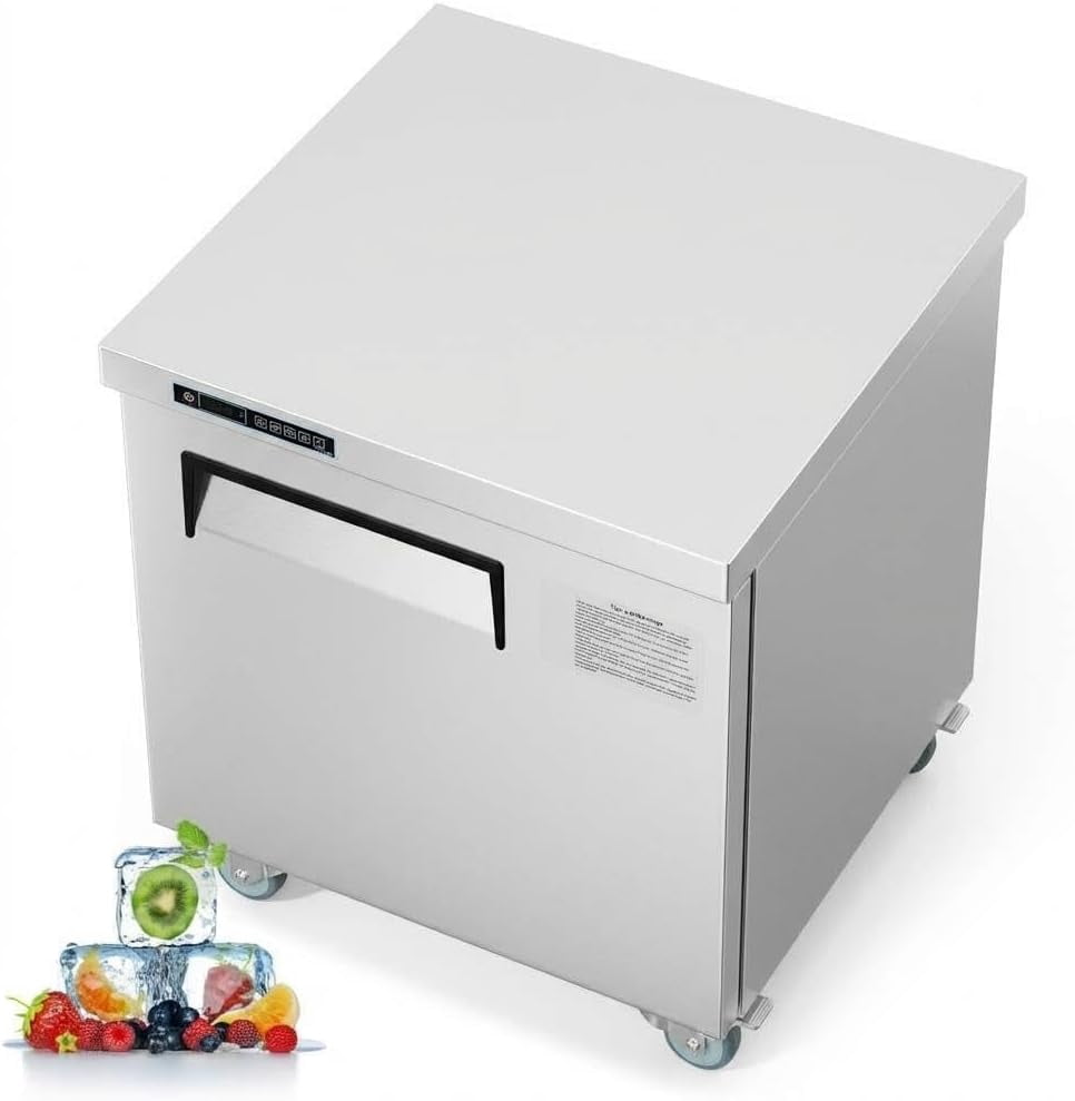 1pcs Stainless Steel Commercial Small Refrigerator - Kitchen Cooling Appliance, Bar Fridge, Beverage Cooler, Countertop Fridge, Compact Cooler