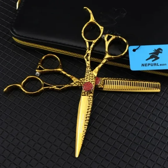 1pcs Teeth Clipper  JP440C steel 6 '' Gem scissor Gold hair scissors haircut thinning barber makas cutting shears hairdresser scissors