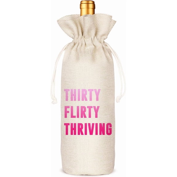 1pcs Thirty Flirty Thriving 30th Birthday Wine Bag Funny Cute Wine Bag Gift Ideas Thirteen Going on 30 for women-Linen Drawstring Wine Bags