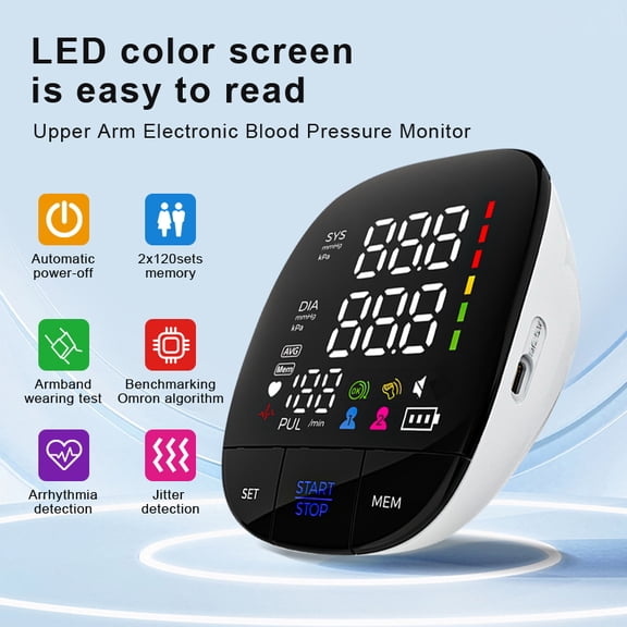1PCS Upper Arm Blood Pressure Monitor - Auto-Inflate, Dual User Memory, Large LCD, CE Certified (111x144x65mm)