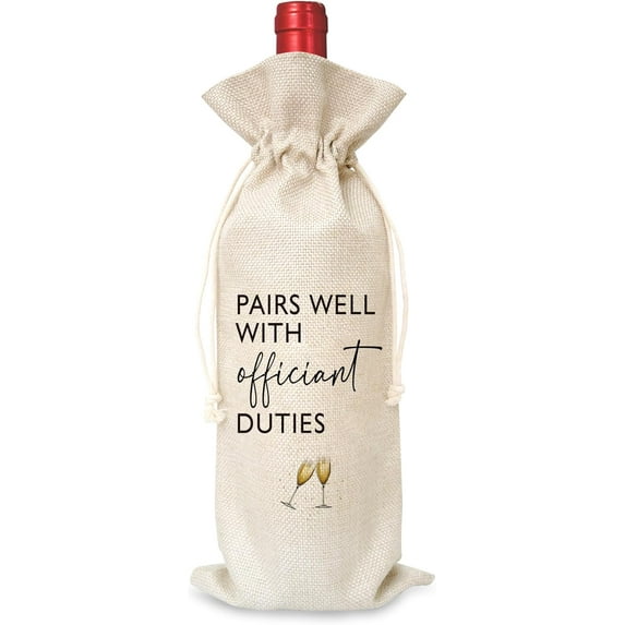 1pcs Wedding Officiant Wine Gift Bag, Wine Bag for Getting Married, Engegement, Bride and Groom, Couples, Bridal Shower, Cotton Linen Wine Gift Bag With Drawstring, Party Favors Decorations-09