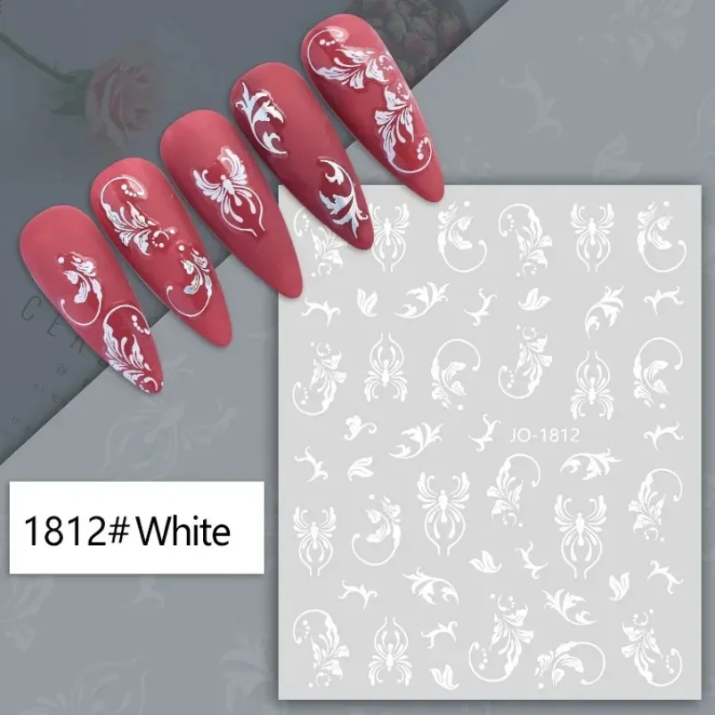 1pcs White Blossom Nail Sticker Gold Floral Decals Leaf Slider DIY Adhesive Foil Manicure Nail