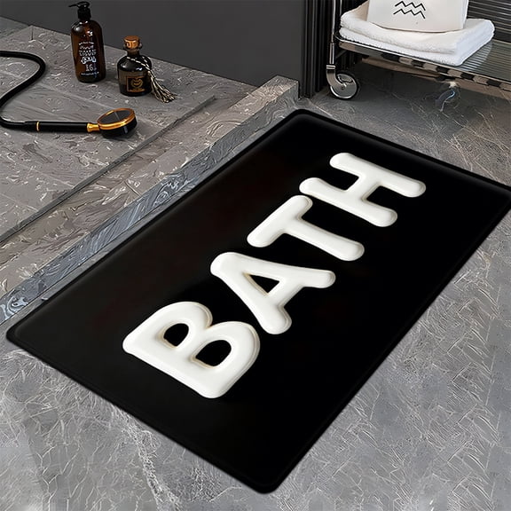 1pcs White Letters on Black Background Washable Flannel Bathroom Mat, Soft Non-Slip Wear-Resistant Rug for Bathroom, Bedroom, Kitchen & Entryway