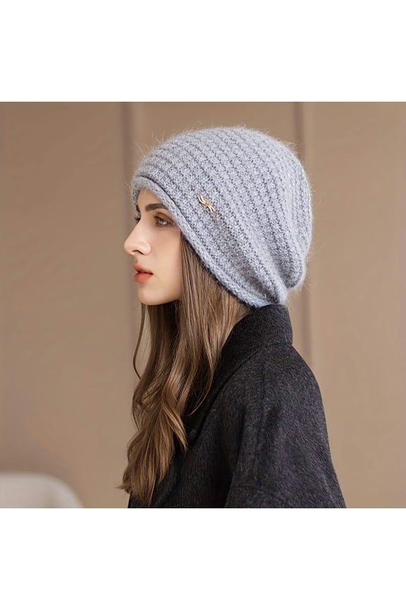 1pcs Winter Hat for Women, Checkered Pattern, Fleece-Lined, Thickened, Cold-Proof, Warm Knitted Hat, Fashionable Casual Versatile Ear Protection Slouchy Hat, Women's Warm Hat, Women's Hat