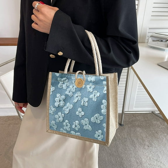 1pcs Women Tote Bag, Jute Casual Tote's Handbag Embroidered Personalized Bento Bag,Reusable Grocery Bags Shopping Bags