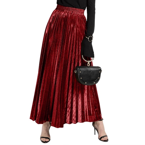1pcs Women's High Waist Pleated Maxi Skirt Gold Beach Skirt Flowing ...