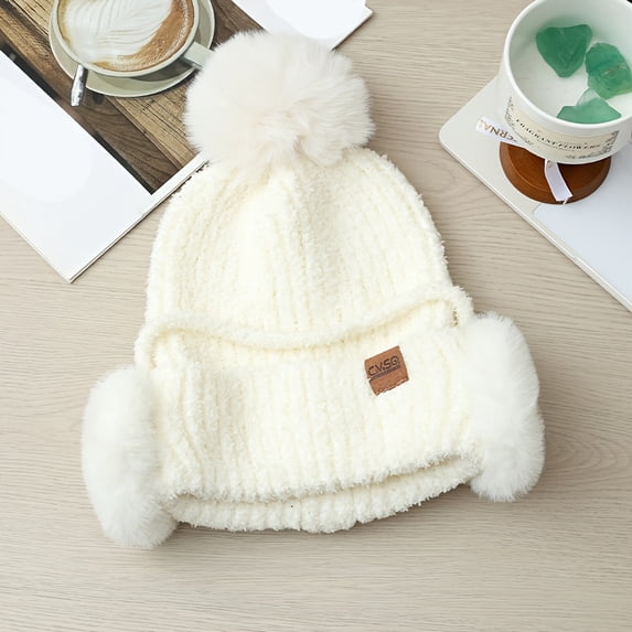 1pcs Women's New Autumn Winter Fashion Pom Pom Earflap Solid Color Ear Muffs Cold-proof Thickened Warm Hat Suitable for Outdoor Hiking Exercise Christmas Winter Street Skiing