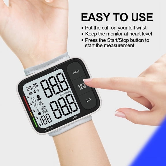 Portable Wrist BP Monitor High Precision, CE Certified, Auto Inflation 1-Pack for Home/Travel Use