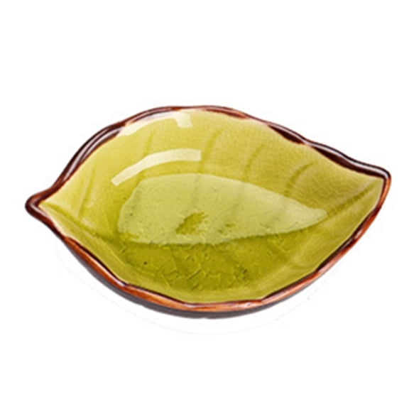 1pcs Yellow Ceramic Seasoning Sauce Dish Plate Leaf Shape Kitchen Snacks Serving Plates