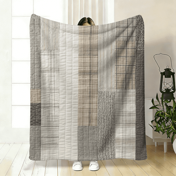 1pcs bedding - Soft, Cool, And Refreshing Summer Quilt Made of Lightweight Microfiber - Modern Patchwork Design with a Striped Grey Pattern Suitable for All Seasons - Perfect Gifts for Family.
