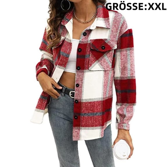 1pcs-casual plaid shirt-red-L