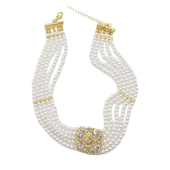 1pcs elegant double pearl fringe flower diamond necklace adorn women's necklace