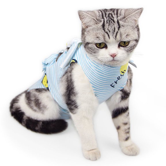 1pcs printed model cat spay/neuter suit Cat postoperative suit weaning clothes Breathable pet clothes-L